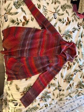 J. Jill Red and Purple Striped Hooded Cardigan